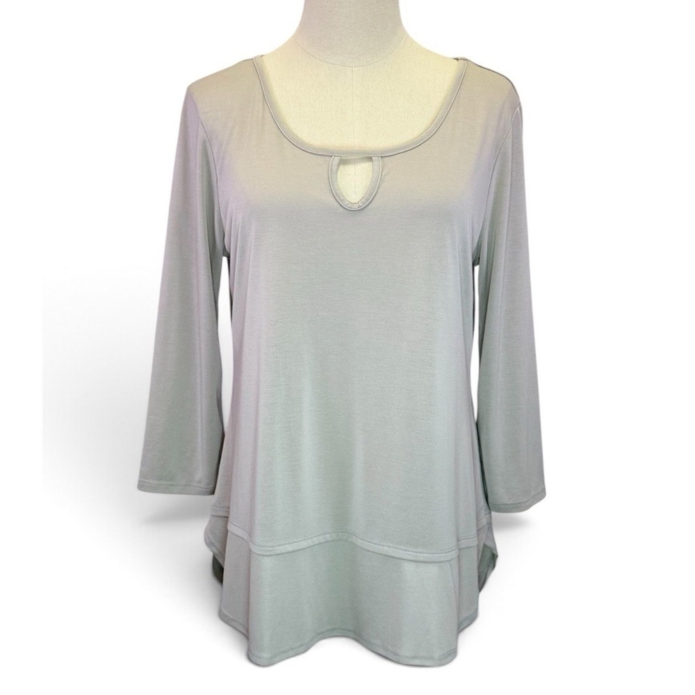 Soft Surroundings Taupe Carina Keyhole Blouse 3/4 Sleeve Womens Size M 2CK36